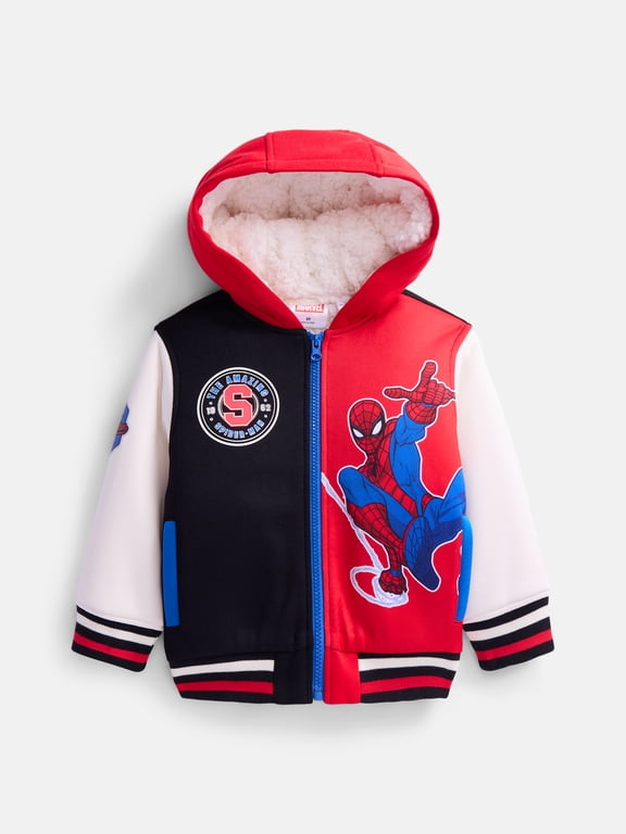 Spider Man Toddler Boys Colorblock Full Zip Hooded Varsity Jacket, Sizes 2T-5T