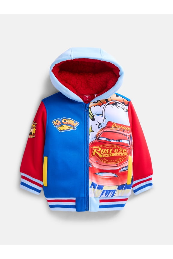Disney Cars Toddler Boys Colorblock Full Zip Hooded Varsity Jacket, Sizes 2T-5T