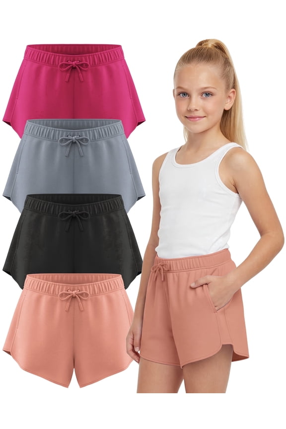Girls Shorts 4 Pack Girls Athletic Shorts Ultra-soft Youth Quick Dry Dolphin With Drawstring Size Toddler -16 (Set 6 Size Small)