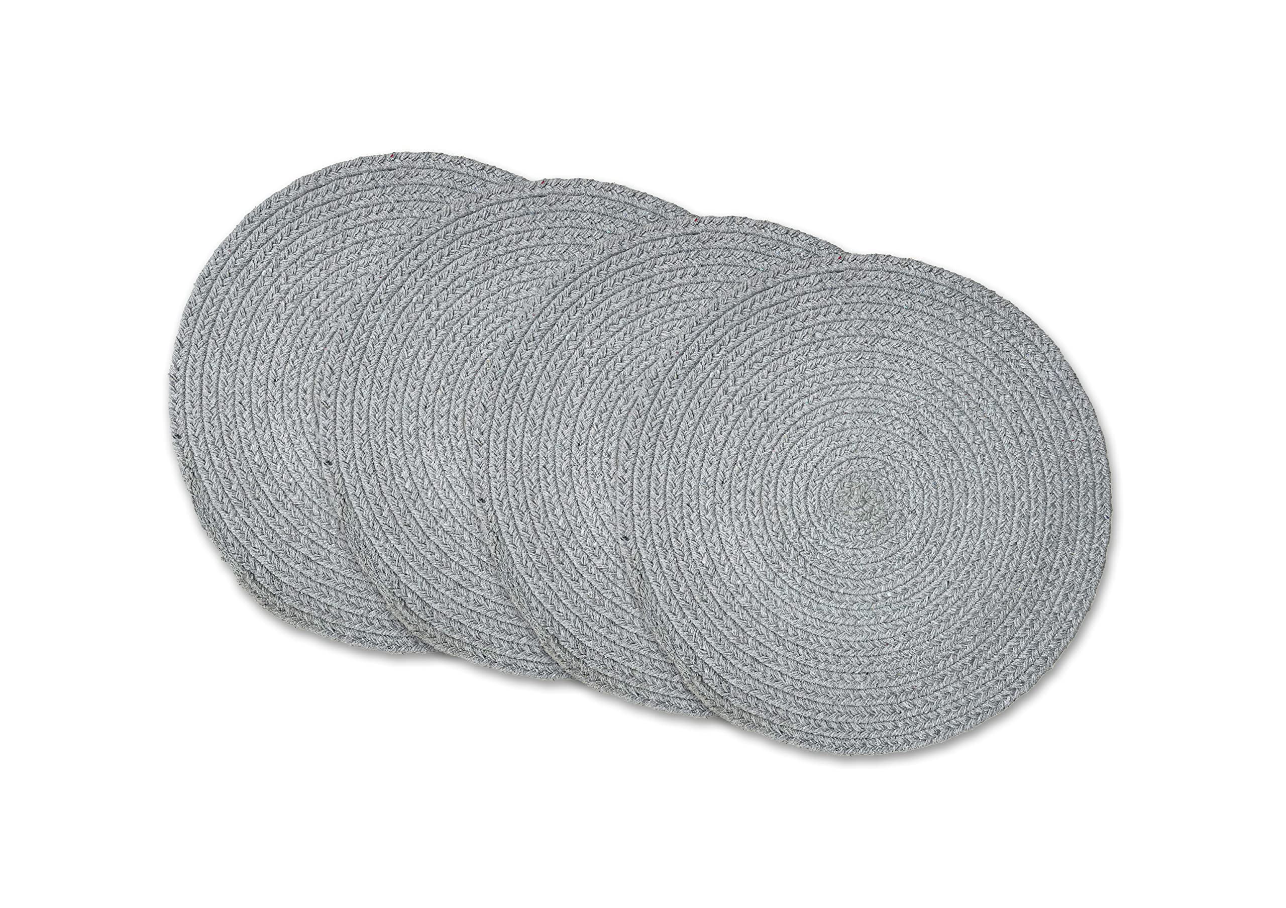 CHARDIN HOME Round Braided Cotton Placemats, Light Grey Placemats