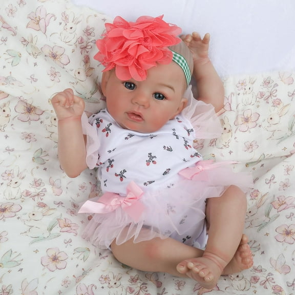 WOOROY Realistic Reborn Baby Dolls, 18 Inch Lifelike Newborn Eyes Open Girl Real Life Soft Cloth Body with Gift Box for Kids 3+