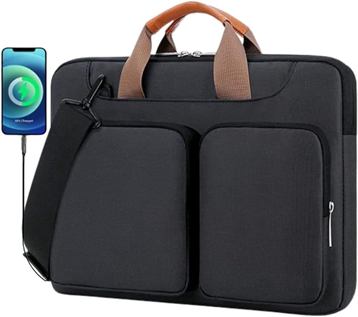 CHARGELLA 16 Inch Premium Laptop/Notebook Bag, Expandable Briefcase - Computer Bag for Men & Women, Laptop Shoulder Bag with USB Charging Port, Messenger Bag for Travel, Business, & School