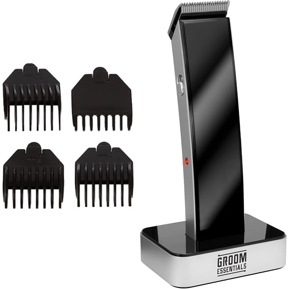 Chargeworx Groom Essentials Hair & Beard Trimmer for Men, Cordless Hair Trimmer w/ Charging Base, Black/Silver