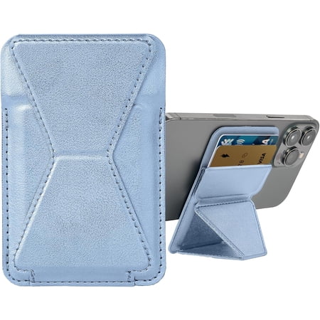 CHARGEWORX Magnetic Wallet, Adjustable Phone Stand with Magnetic Hold, Horizontal and Vertical Viewing Angles, Vegan Leather Construction, Compatible with MagSafe iPhone 16/15/14/13/12, Blue