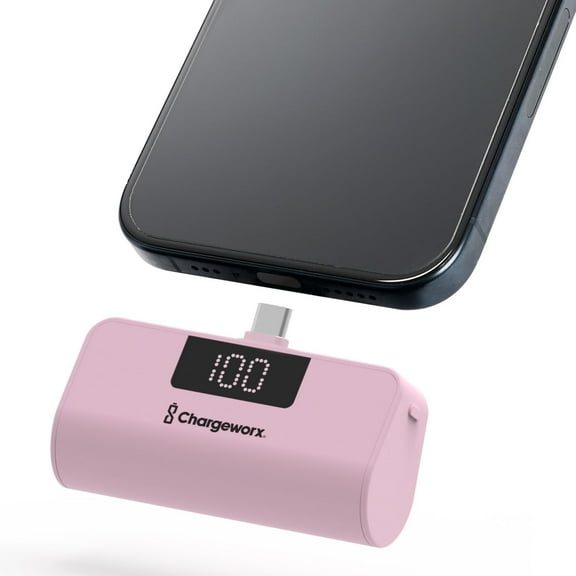 CHARGEWORX Mini Portable Charger Power Bank with Built-in USB-C Connector, LCD Display for Battery, 5000mAh, Fast Charging, Small & Compact Design