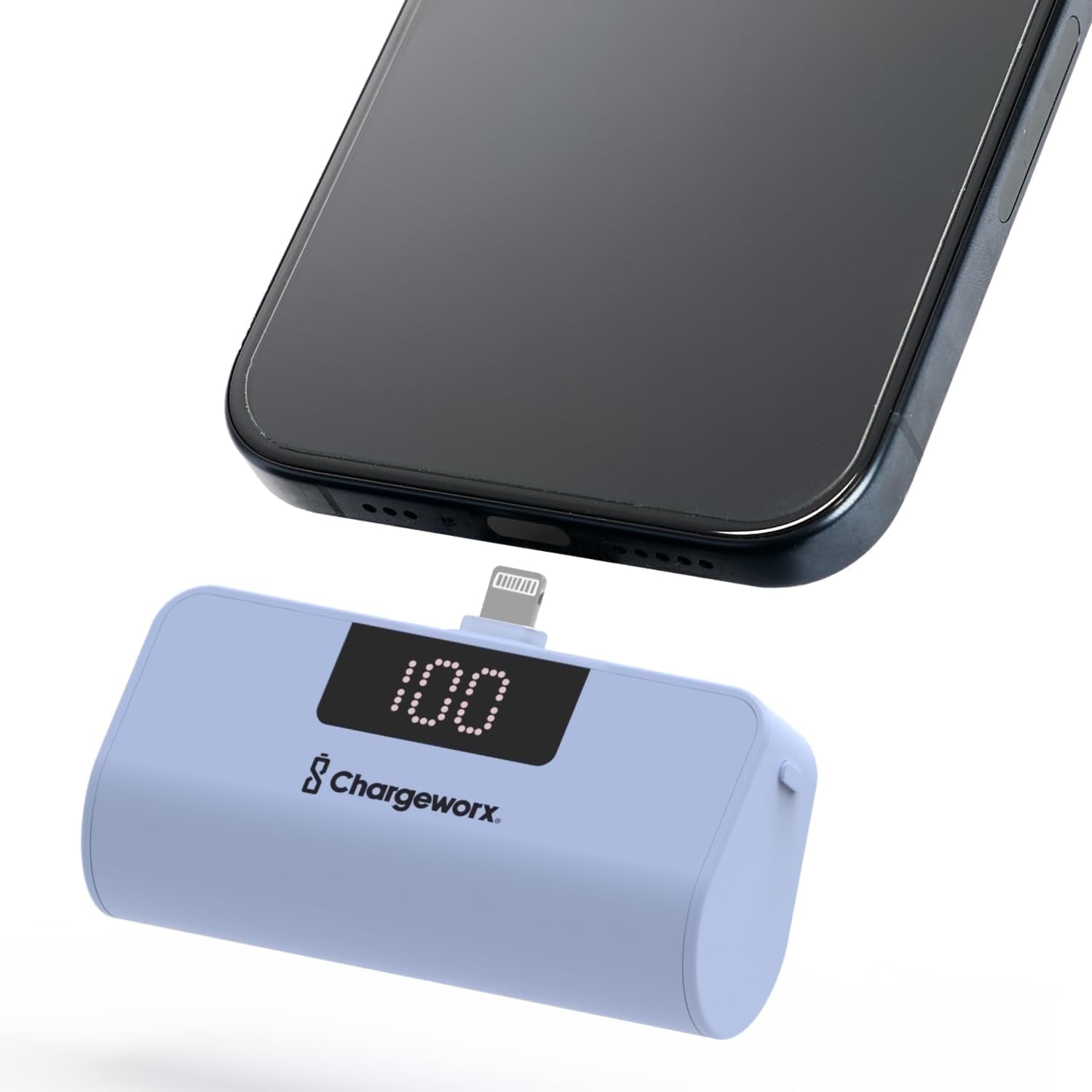 CHARGEWORX Portable Power Bank with LCD Display, Built-in Lightning Connector, Dual Charge Fast Charge Portable Charger 5000mAh, Compatible with iPhone 14, 13, 12 & Older (Coral)