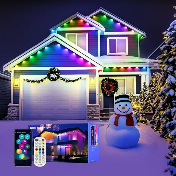 CHARKEE 100FT Permanent Outdoor Lights for House, RGB LED Eaves String Lights with 63 Scene Modes APP/Remote Control Under Eave Lighting Decor