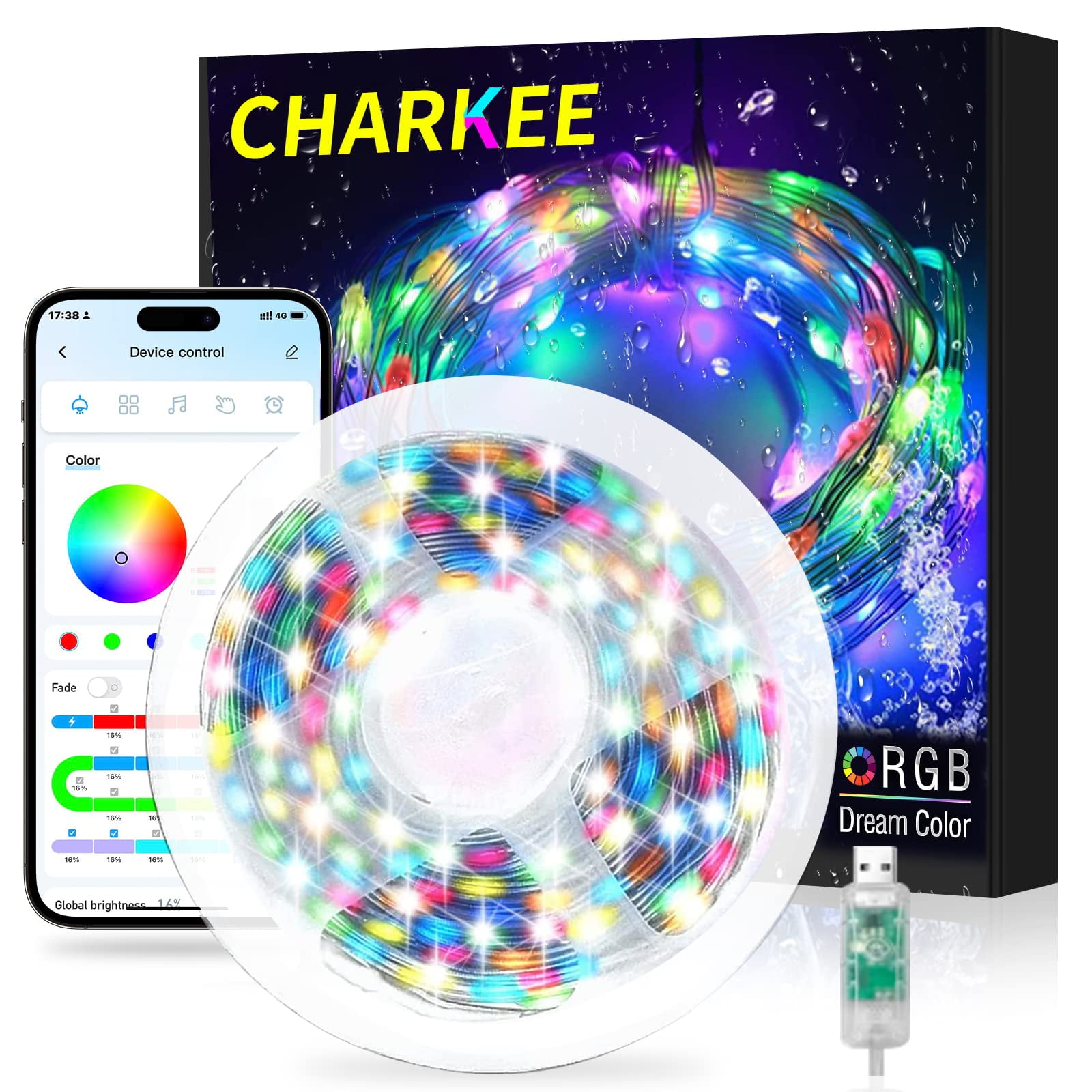 CHARKEE 50ft RGBIC YPF5 Fairy Lights for Bedroom, String Lights Indoor