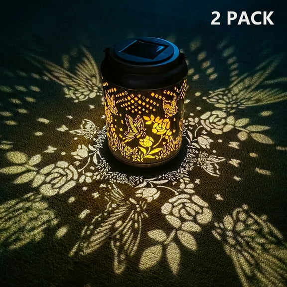CHARKEE Hanging Solar Lanterns Outdoor Waterproof,2 Pack Butterfly and Rose LED Solar Lights for Garden Yard Decor Patio Tabletop Porch Outside Decoration Lawn Ornament