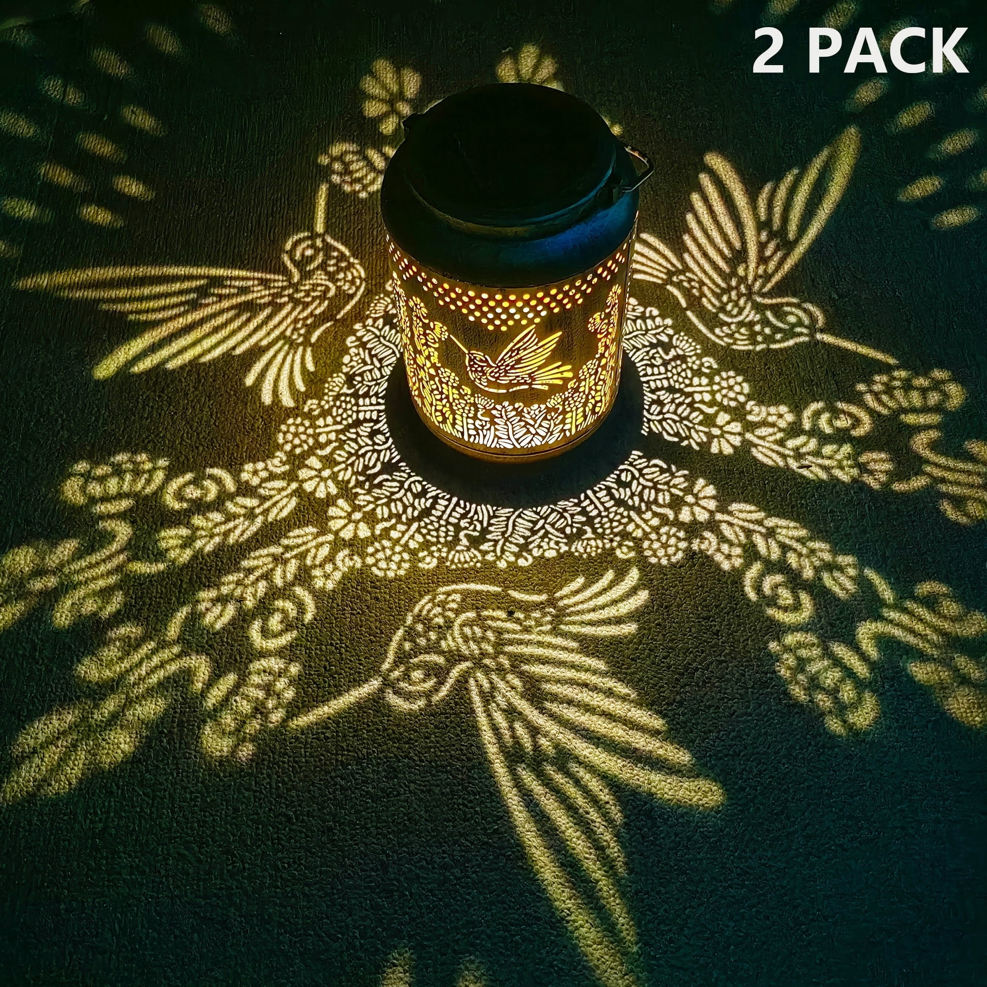 CHARKEE Hanging Solar Lanterns Outdoor Waterproof,2 Pack Hummingbird Metal Lantern LED Outdoor Solar Lights for The Garden Yard Decor Patio Lighting Decoration