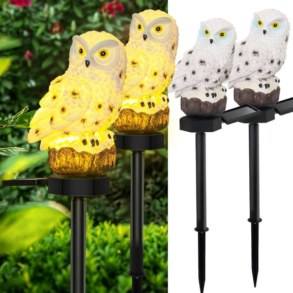 CHARKEE Solar Lights Outdoor Garden Decorations,2 Pack Resin Owl LED Solar Lights with Stake for The Garden Backyard Lawn Yard Decor Patio Ornaments Outside Landscape