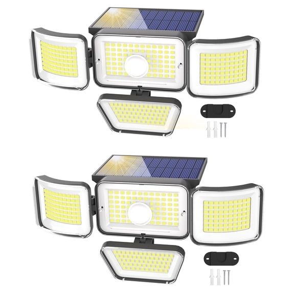 CHARKEE Solar Lights Outdoor Waterproof,2 Pack 3000LM 4 Heads 270°Adjustable,Motion Sensor Security Flood Lights for Outside Yard Garden Garage Porch