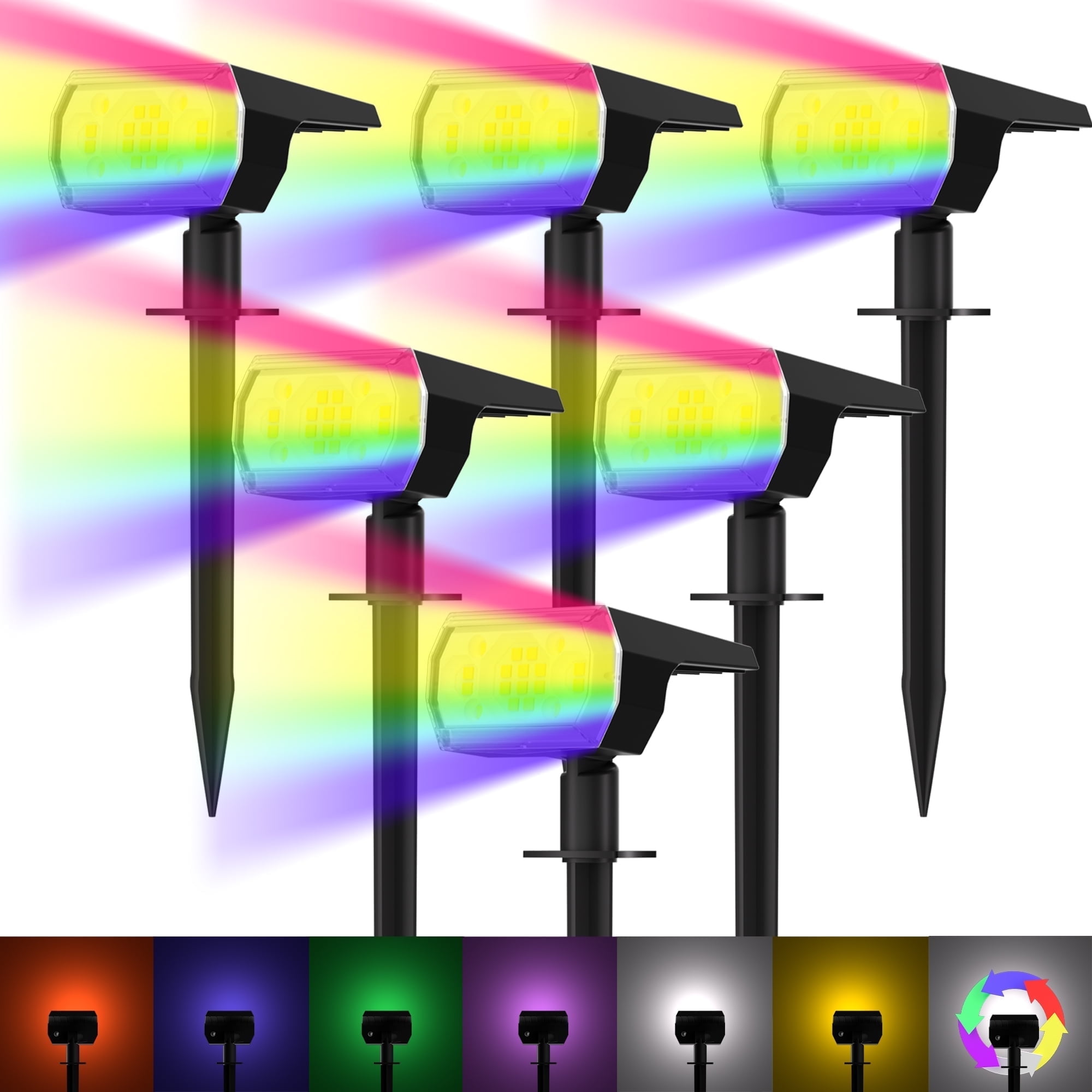 CHARKEE Solar Spot Lights Outdoor Multicoloured Spotlights,7 Modes/6 Color Changing,for Yard Garden