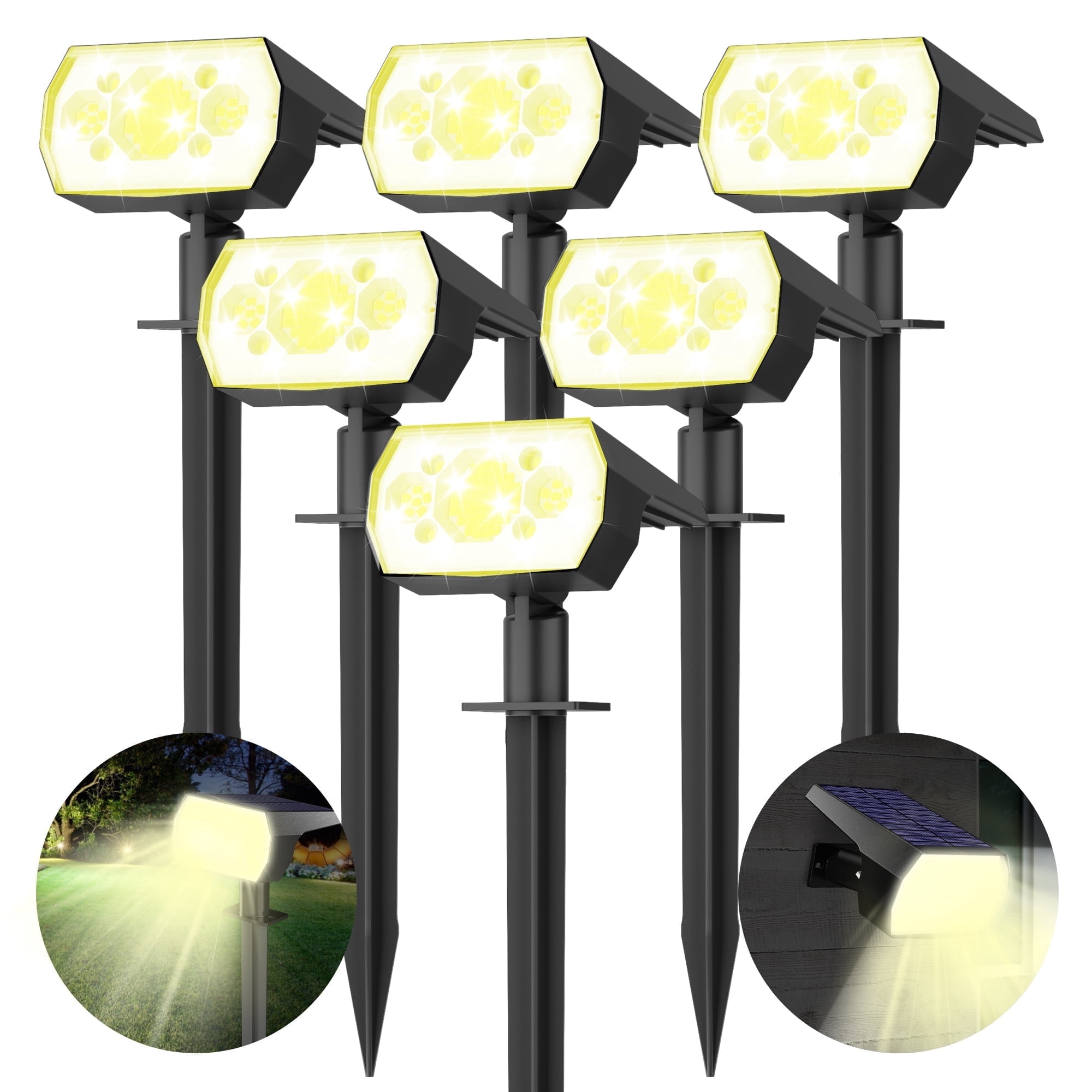 CHARKEE Solar Spot Lights Outdoor Waterproof,6 Pack/64 LED Solar Powered Garden Lights for Yard Landscape Lighting Decoration