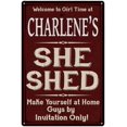 thumbnail image 1 of CHARLENE'S She Shed Red Sign Gift Lady Cave 8x12 Metal Sign 108120088223, 1 of 1