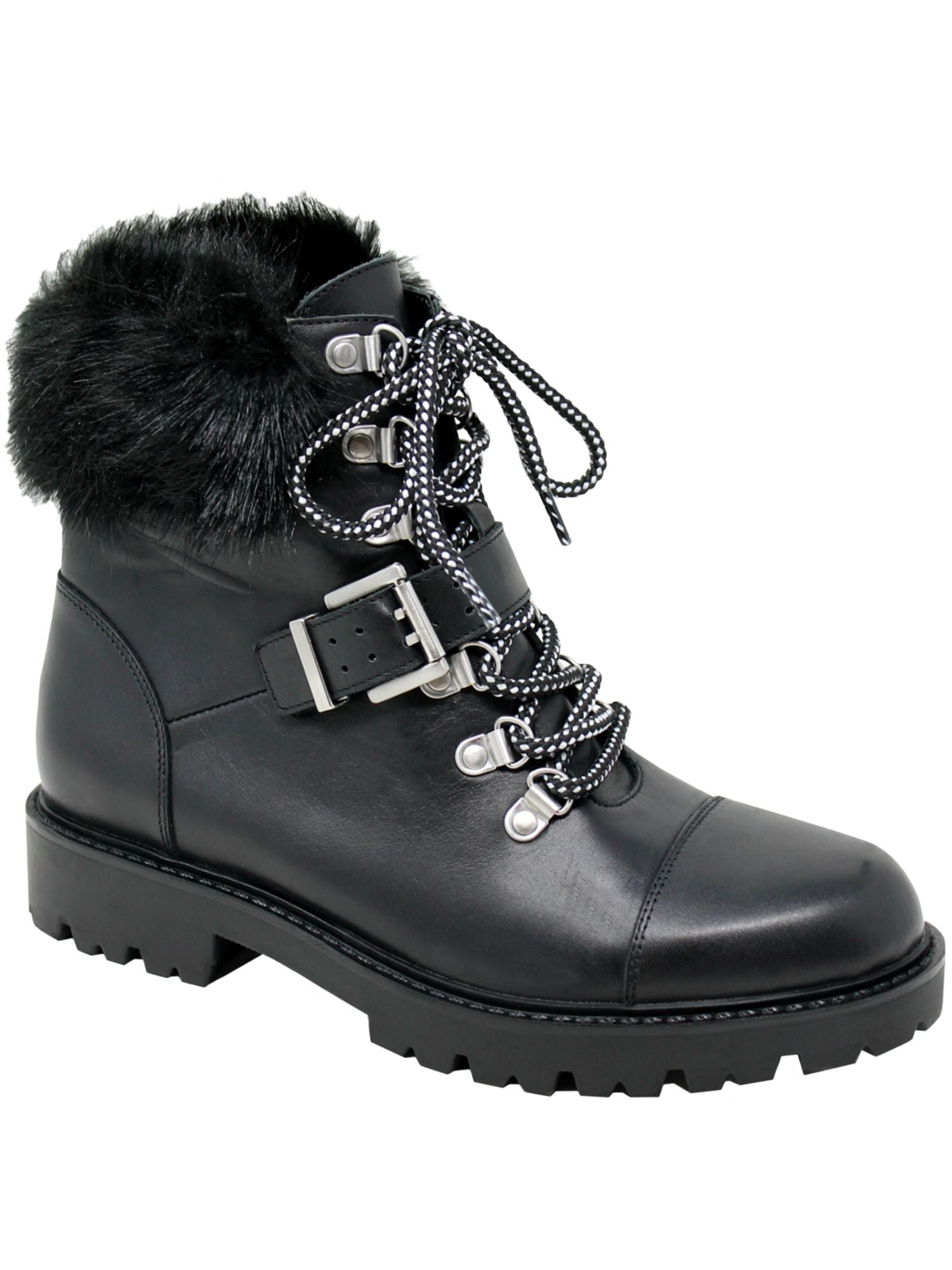CHARLES BY CHARLES DAVID Womens Black Cushioned Buckle Accent Ramiro Round Toe Block Heel Lace Up Leather Booties 8.5