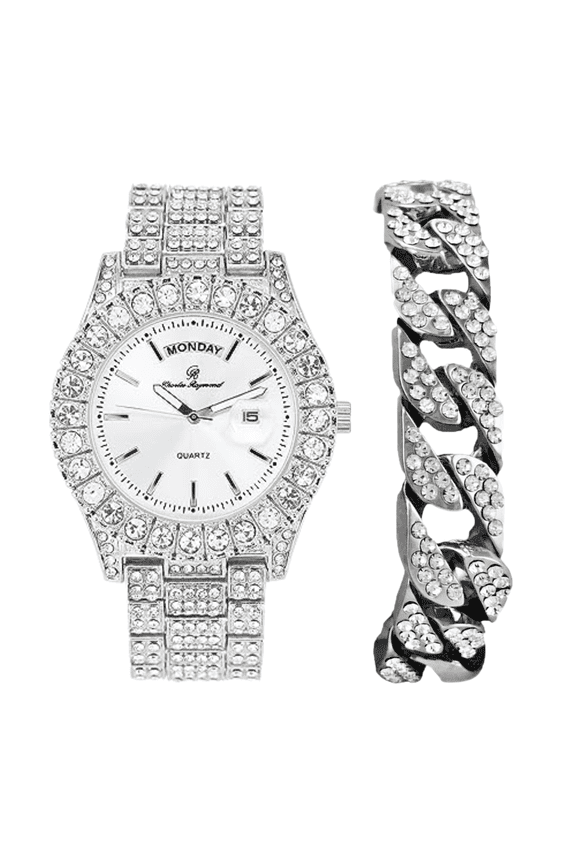 Big Rocks Fully Iced Out Diamond Mens Watch w/Easy Read Date & Day - Designer Hip Hop Blinged Out Timepiece - ST10535 (ST10535-LN Silver -C)