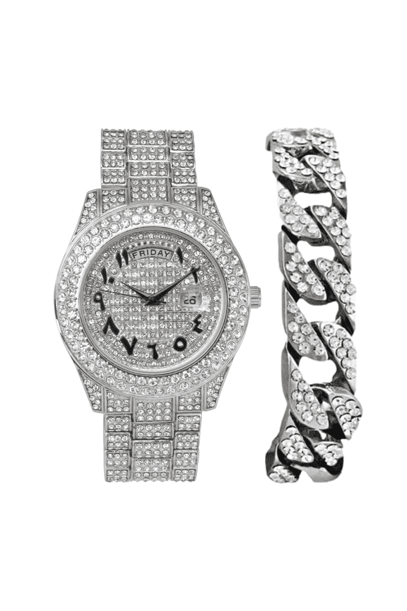 Big Rocks Fully Iced Out Diamond Mens Watch w/Easy Read Date & Day - Designer Hip Hop Blinged Out Timepiece - ST10535 (ST10536AN SLV #Blk - C)