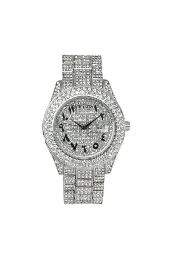 Big Rocks Fully Iced Out Diamond Mens Watch w/Easy Read Date & Day - Designer Hip Hop Blinged Out Timepiece - ST10535 (ST10536AN SLV #Blk)