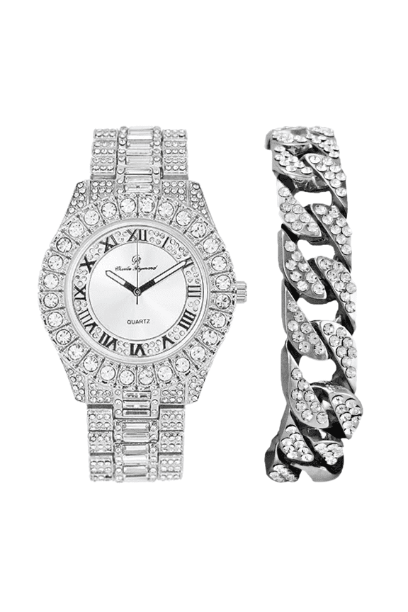 Big Rocks Fully Iced Out Diamond Mens Watch w/Easy Read Date & Day - Designer Hip Hop Blinged Out Timepiece - ST10535 (ST10537-RN Silver -C)