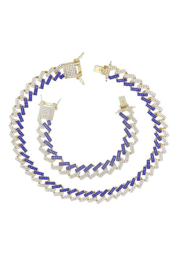 - Boss Up and Flex with Bling'ed Out Hip Hop Jewelry - ZZ Miami Cuban Mens Necklace and Bracelet with Unique Lock and Iced Out Diamonds !! The Perfect Drip !! - ZZ Gld-Blue NB- 18