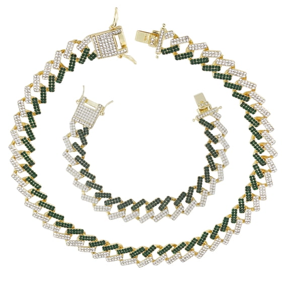 CHARLES RAYMOND- Boss Up and Flex with Bling'ed Out Hip Hop Jewelry - ZZ Miami Cuban Mens Necklace and Bracelet with Unique Lock and Iced Out Diamonds !! The Perfect Drip !! - ZZ Gld-GrNB NB- 18