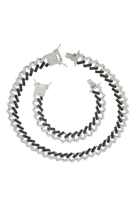 - Boss Up and Flex with Bling'ed Out Hip Hop Jewelry - ZZ Miami Cuban Mens Necklace and Bracelet with Unique Lock and Iced Out Diamonds !! The Perfect Drip !! - ZZ Slv-Blk NB- 18