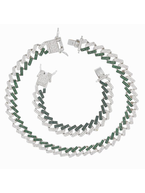 - Boss Up and Flex with Bling'ed Out Hip Hop Jewelry - ZZ Miami Cuban Mens Necklace and Bracelet with Unique Lock and Iced Out Diamonds !! The Perfect Drip !! - ZZ Slv-GrNB NB- 18