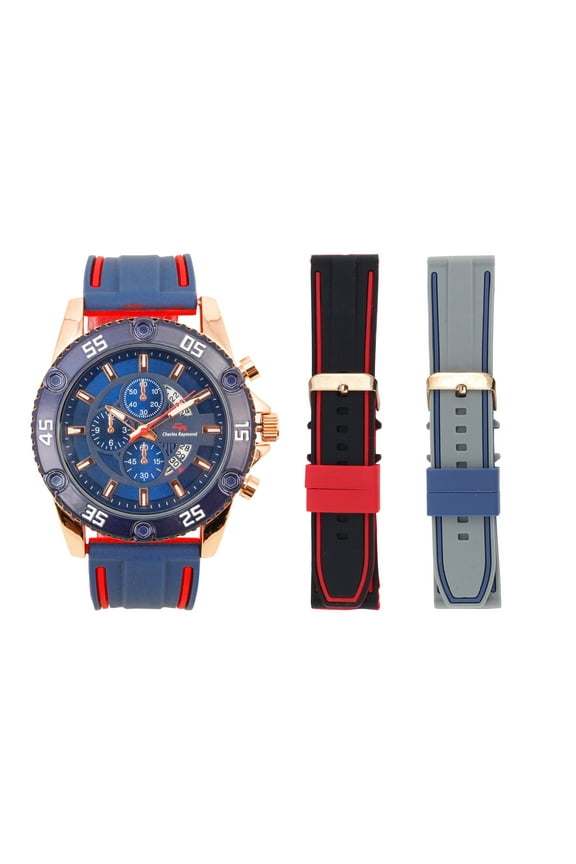 Fashion Mens Watches Luxury Silicone Sport Watch Men Quartz Date Clock Waterproof Wristwatch Chronograph- With Two Extra Strap - Sports 9739 Set (Sports 9739 Gld Blu Set)