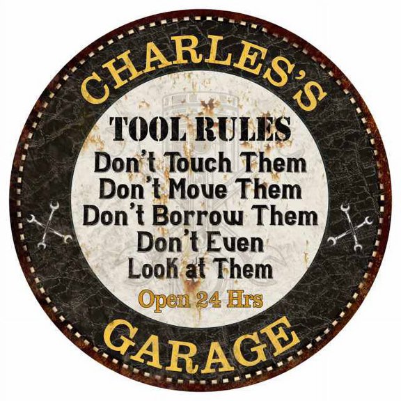CHARLES'S Garage Rules 12" Round Metal Sign Garage Bar Wall Décor 200120013380