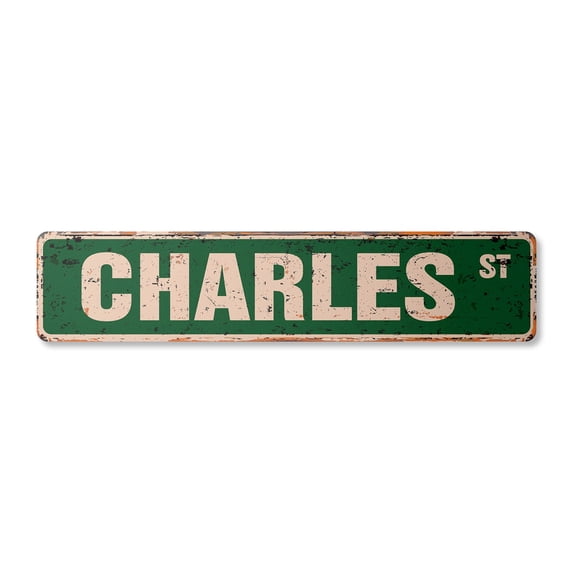 CHARLES Vintage Aluminum Street Sign Childrens Name Room Metal Sign rustic metal tin | Indoor/Outdoor | 30" Wide
