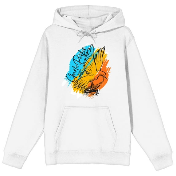 CHARLIE PARKER Bird with Saxophone Men's White Hoodie-XXL