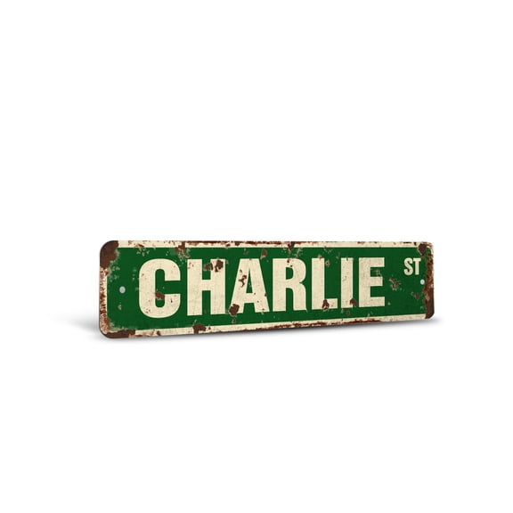 CHARLIE Vintage Style Rustic Street Sign – Childrens Name Room Sign Retro Decorative Wall Sign for Home, Bar, Garage, or Outdoor Use | 6" X 24" Aluminum Metal Road Sign