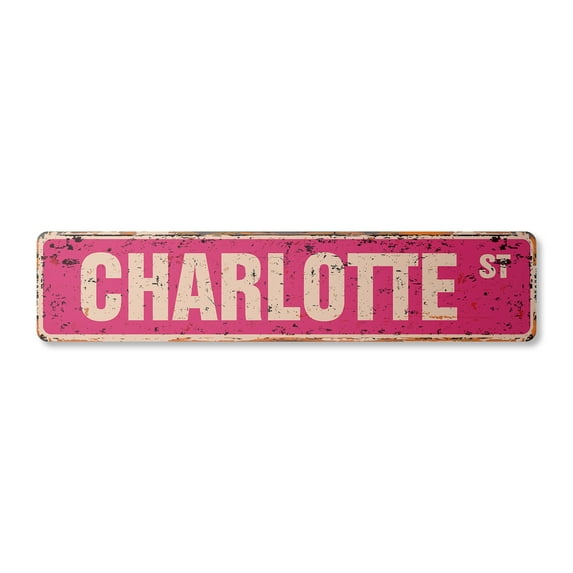 CHARLOTTE Vintage Plastic Street Sign Childrens Name Room Sign | Indoor/Outdoor | 24" Wide