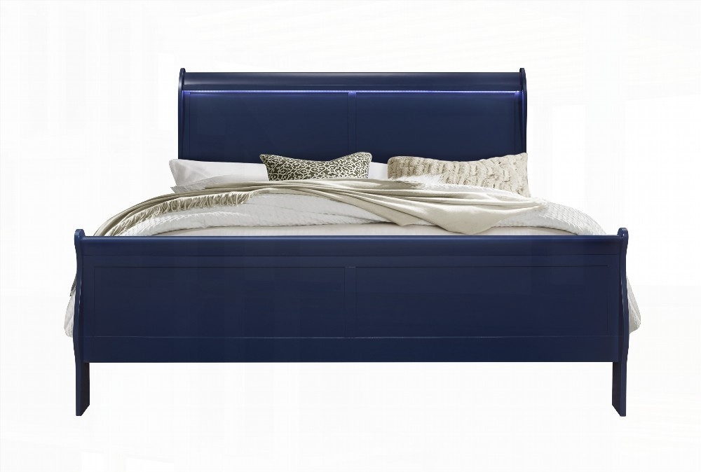 King Size Metal Platform Bed Frame with LED Lighting, Blue, for Bedroom