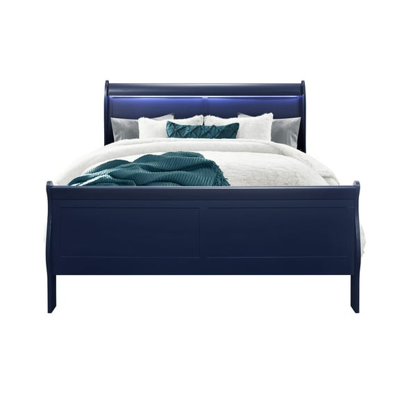 CHARLSTON BLUE QUEEN BED WITH LED