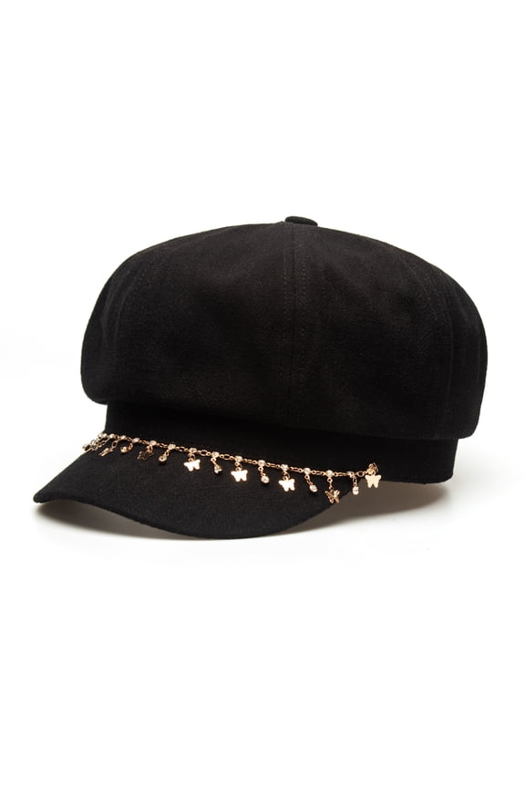 Women's Charm Bracelet Cabby Hat Embellished with Butterfly