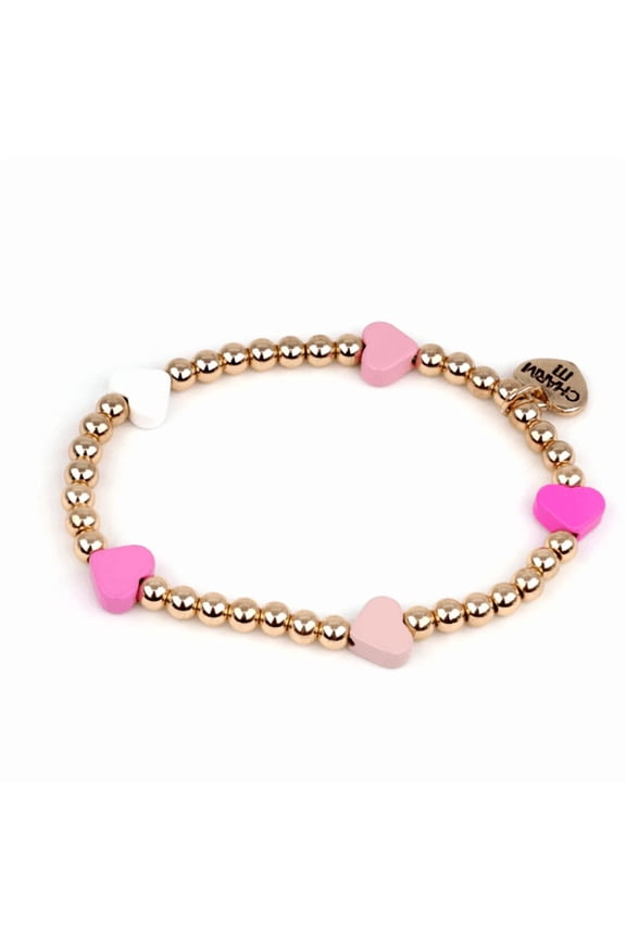 ! Gold Bead Pink Heart Charm Bracelet