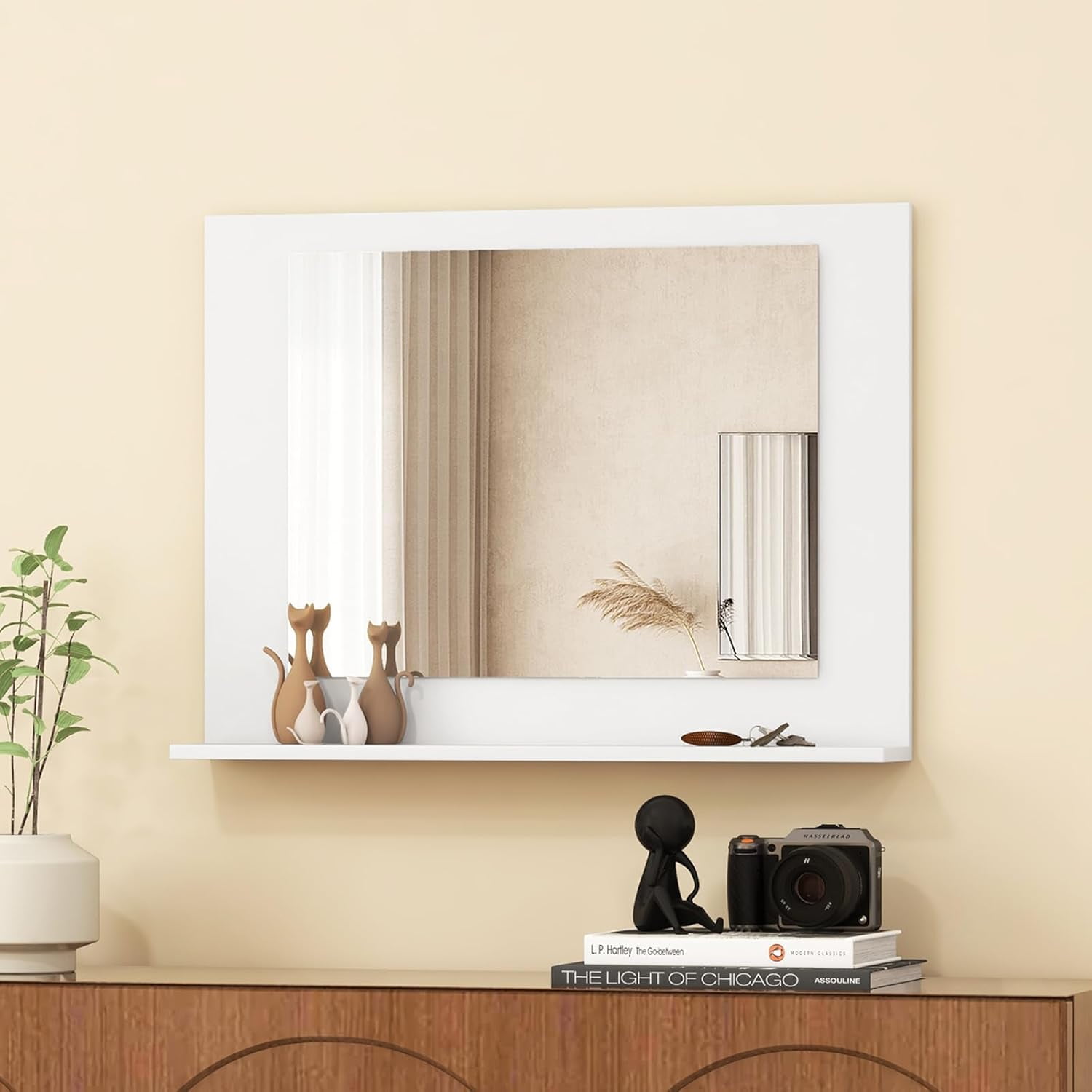 CHARMAID Bathroom Mirror with Shelf - 24" x 18" Wall Mirror Over ...