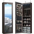 thumbnail image 1 of CHARMAID Jewelry Cabinet Armoire, Wall Mount Door Hanging, Lockable Jewelry Organizer with 47.5'' Full Length Mirror, 5 Lights, Large Jewelry Storage Box with 6 Acrylic Drawers (Brown), 1 of 18