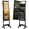 thumbnail image 1 of CHARMAID Jewelry Cabinet with Full Length Mirror and Warm Lights, Lockable Jewelry Armoire with Storage, 4 Tilt Angles, Standing Jewelry Organizer with Makeup Mirror for Girls Bedroom (Black), 1 of 18