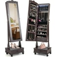 thumbnail image 1 of CHARMAID Rolling Jewelry Armoire with Full Length Mirror, Lockable Stand up Jewelry Cabinet with Lights and Wheels, Standing Jewelry Organizer with Drawers, Mirror with Jewelry Storage (Espresso), 1 of 9