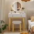 thumbnail image 1 of CHARMAID Vanity Desk with Mirror and Lights, White Makeup Vanity Desk with 4 Drawers, 3 Color Lighting Modes, Adjustable Brightness, Modern Dressing Table with Vanity Stool for Girls Small Bedroom, 1 of 7
