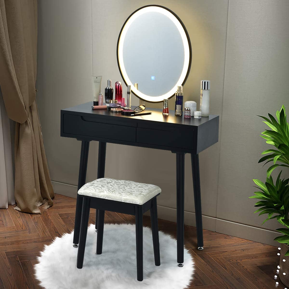 CHARMAID Vanity Set with Lighted Mirror, 3 Modes Adjustable Brightness ...