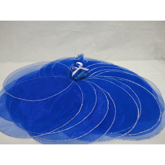 CHARMED 100 PIECES 9" ORGANZA CIRCLE TULLE. ROAYL BLUE WITH SILVER COLOR EDGE.