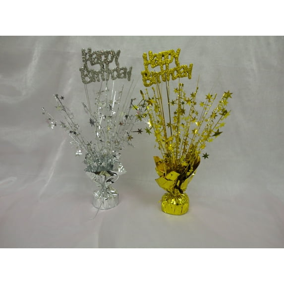 CHARMED 14" TALL SILVER GLITTER HAPPY BIRTHDAY BALLOON WEIGHT; TABLE CENTER PIECE