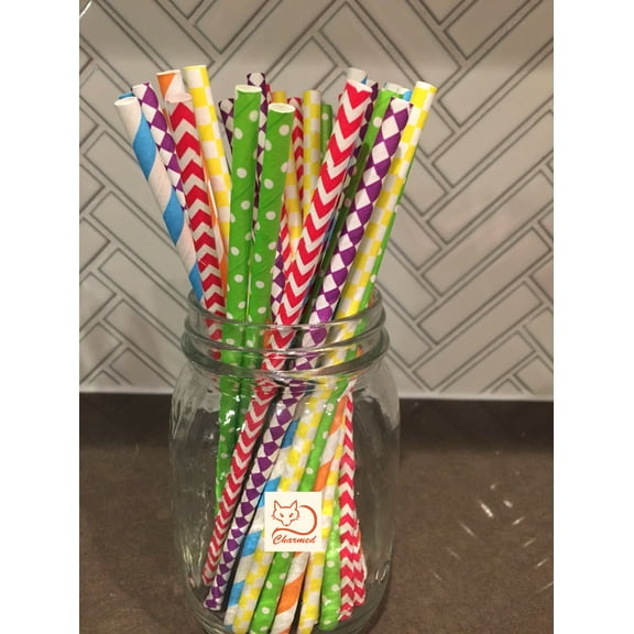 CHARMED 7.75" RAINBOW MIX PAPER STRAWS ASSORTMENT OF 150 PIECES