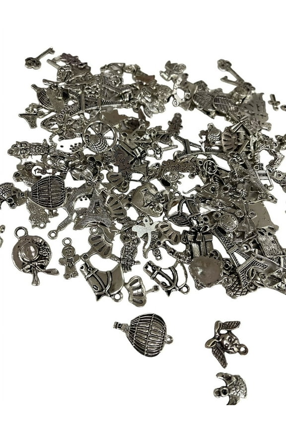 LOT OF 100 PIECES SILVER METAL CHARMS JEWELRY MAKING BRACELACE ART & CRAFT