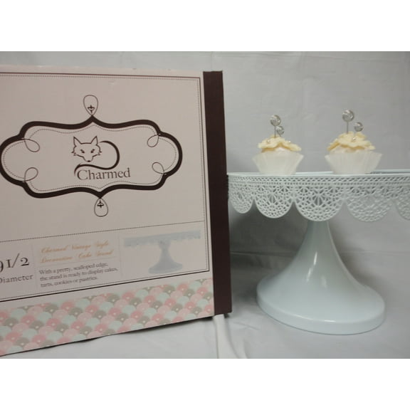 CHARMED WHITE COLOR ROUND CAKE STAND 9.5" RUSTIC VINTAGE VICTORIAN DESSERT WEDDING DISPLAY PARTY EVENT