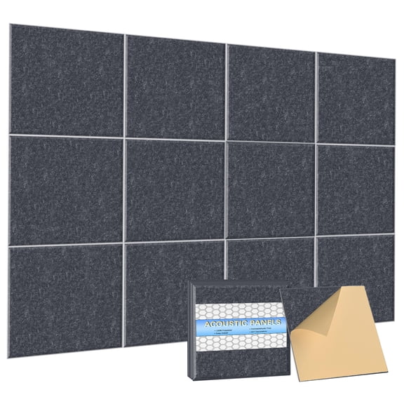 CHARMEEZ Acoustic Wall Panels Self-Adhesive Square Sound Absorbing Decorative Polyester 12 Pack